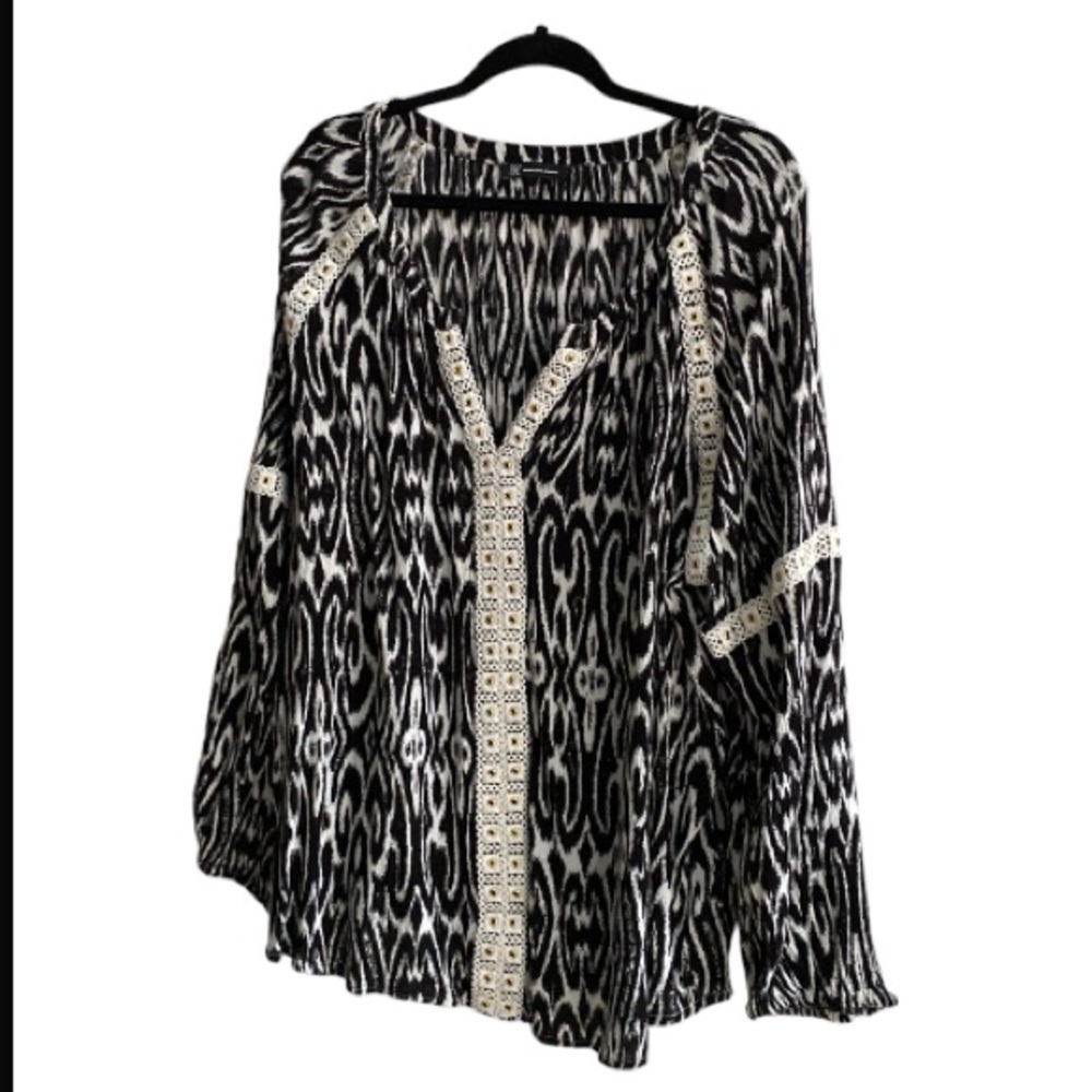 INC Boho Black & White Blouse w/ Crochet Accent Trim!!! Plus Size 3X